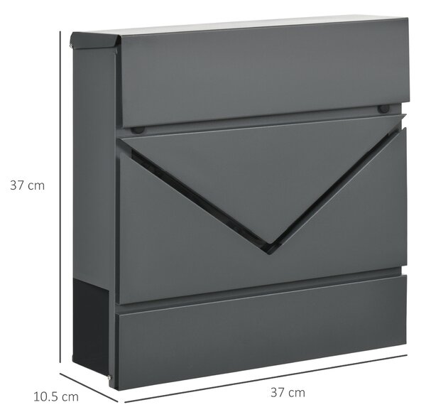 HOMCOM Cassetta Postale in Acciaio Zincato con Portagiornali e 2 Chiavi di Sicurezza, 37x10.5x37 cm, Grigio|Aosom
