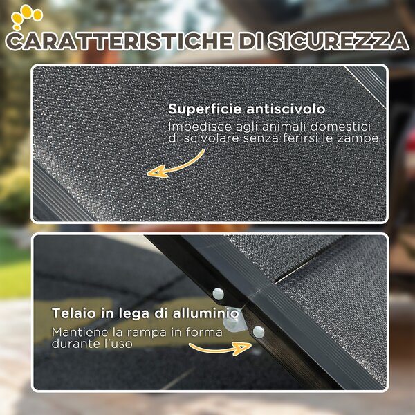 PawHut Rampa per Cani Pieghevole con Superficie Antiscivolo in MDF e Alluminio, 158x43.5x2.5 cm, Nero|Aosom