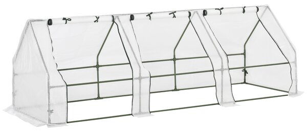 Outsunny Serra a Tunnel da Giardino con 3 porte avvolgibili, struttura in acciaio e copertura in PE, 270x90x90cm, Bianco | Aosom Italy