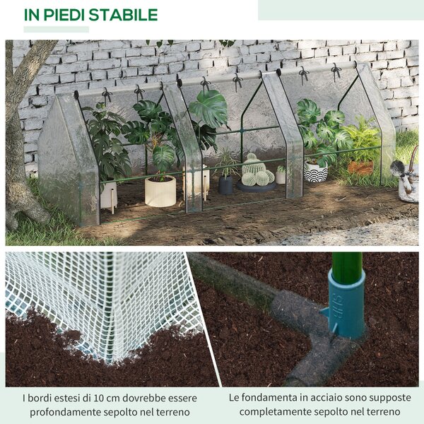 Outsunny Serra a Tunnel da Giardino con 3 porte avvolgibili, struttura in acciaio e copertura in PE, 270x90x90cm, Bianco | Aosom Italy