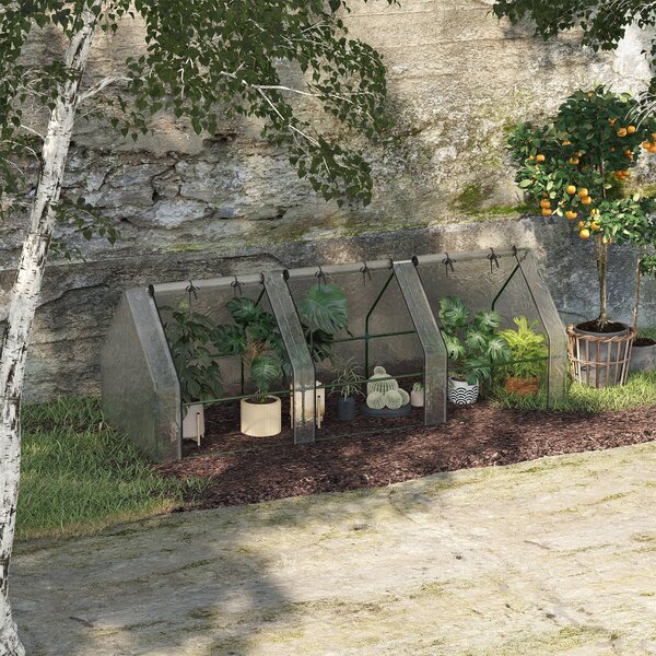 Outsunny Serra a Tunnel da Giardino con 3 porte avvolgibili, struttura in acciaio e copertura in PE, 270x90x90cm, Bianco | Aosom Italy