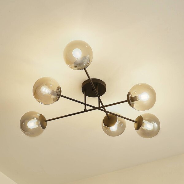 Plafoniera soffitto Isamer Lindby, dimmerabile, Nero, Soggiorno / Sala da pranzo, Metallo, Moderno, Plafoniera