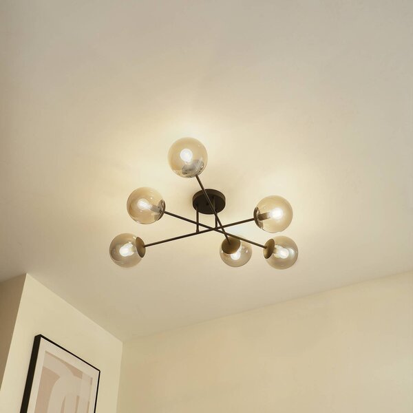 Plafoniera soffitto Isamer Lindby, dimmerabile, Nero, Soggiorno / Sala da pranzo, Metallo, Moderno, Plafoniera