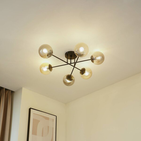 Plafoniera soffitto Isamer Lindby, dimmerabile, Nero, Soggiorno / Sala da pranzo, Metallo, Moderno, Plafoniera