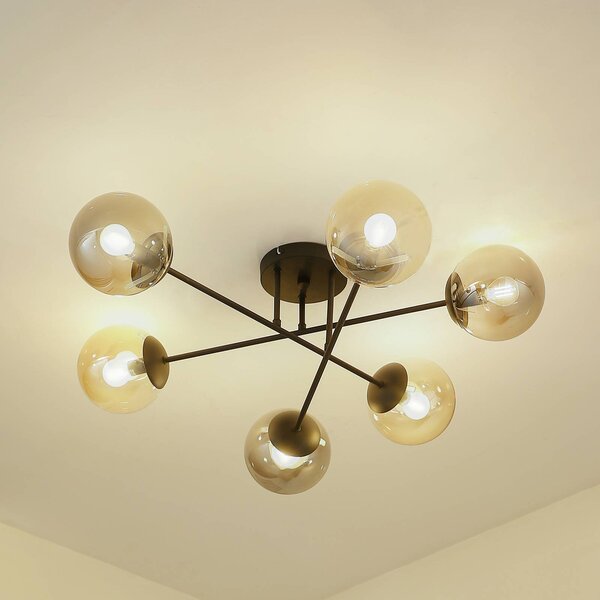 Plafoniera soffitto Isamer Lindby, dimmerabile, Nero, Soggiorno / Sala da pranzo, Metallo, Moderno, Plafoniera
