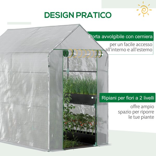 Outsunny Serra per orto da Giardino con Rivestimento in PE, Porta a Cerniera e 4 Ripiani, 186x120x190cm, Bianco | Aosom Italy