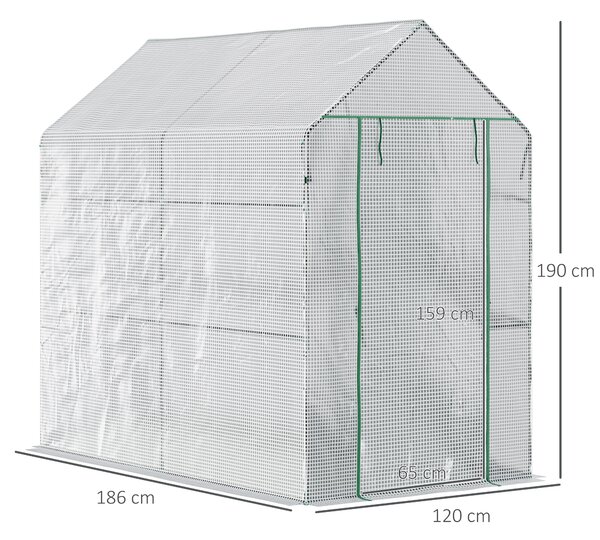 Outsunny Serra per orto da Giardino con Rivestimento in PE, Porta a Cerniera e 4 Ripiani, 186x120x190cm, Bianco | Aosom Italy