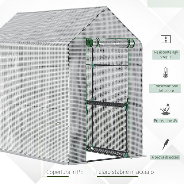 Outsunny Serra per orto da Giardino con Rivestimento in PE, Porta a Cerniera e 4 Ripiani, 186x120x190cm, Bianco | Aosom Italy