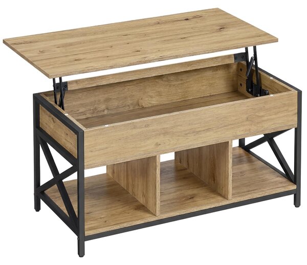 Tavolino da salotto in stile loft 100x50 cm, rovere artisan, piano estraibile