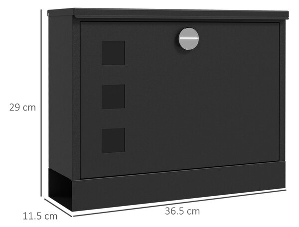 HOMCOM Cassetta Postale in Metallo con 2 Chiavi di Sicurezza, 3 Finestre e Foro di Drenaggio, 36.5x11.5x29 cm, Nera|Aosom