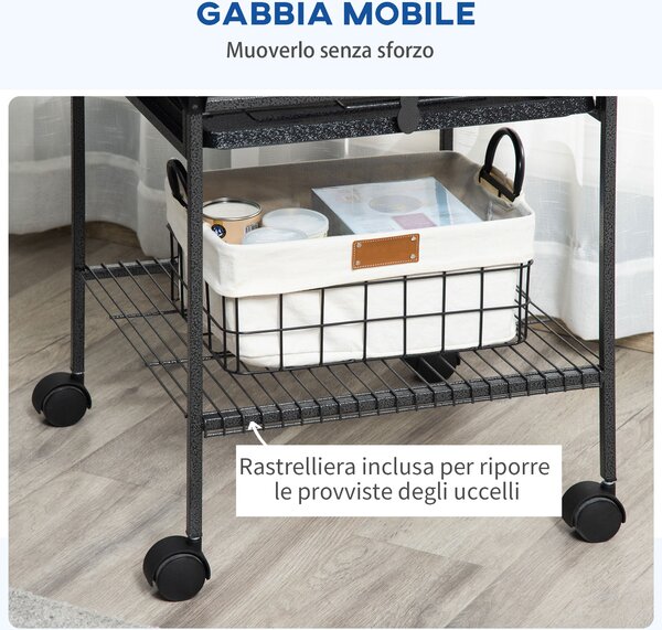 PawHut Gabbia per Pappagallini con 2 Posatoi e Scala ad Arco, in Acciaio, 62.5x62.5x156 cm, Grigia|Aosom