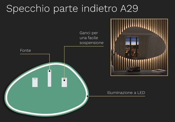Specchio organico LED con illuminazione A29