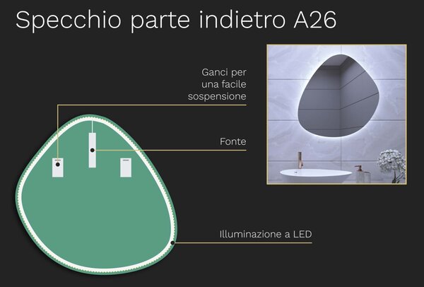 Specchio organico LED con illuminazione A26
