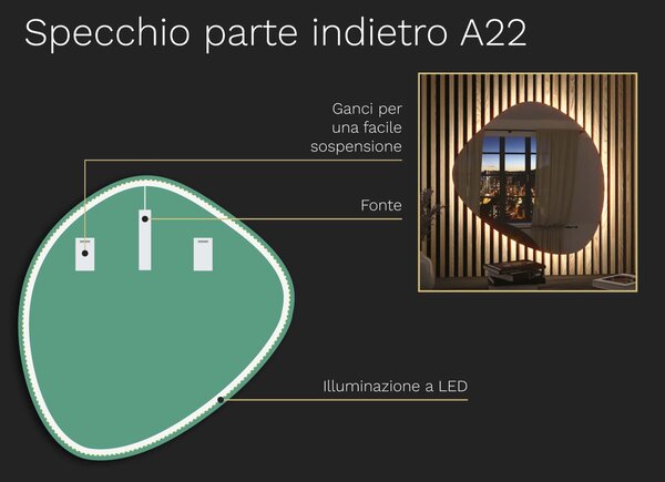 Specchio organico LED con illuminazione A22