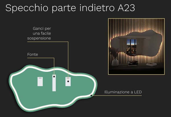Specchio organico LED con illuminazione A23