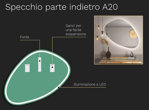 Specchio organico LED con illuminazione A20