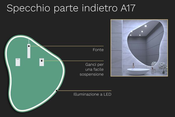Specchio organico LED con illuminazione A17