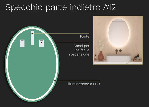 Specchio ovale con illuminazione a LED A12