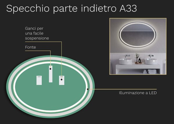 Specchio ovale con illuminazione a LED A33