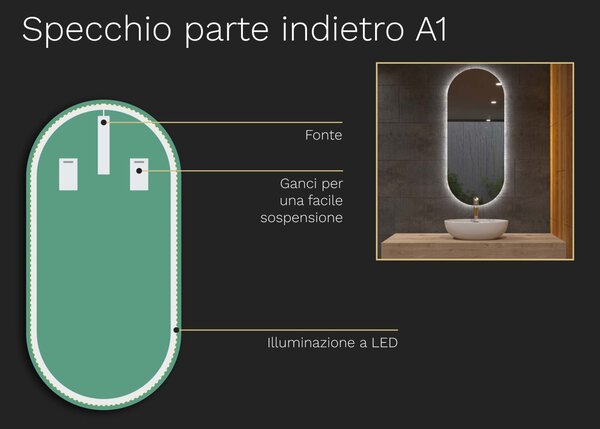 Specchio ovale con illuminazione a LED A1