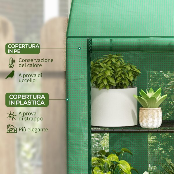 Outsunny Serra da Giardino con Copertura in PE, 6 Mensole e 2 Porte Avvolgibili, 143x46x151cm, Verde|Aosom