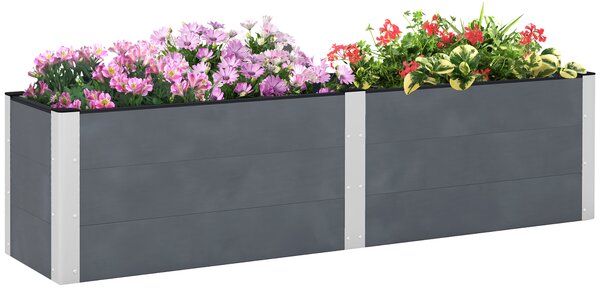 Outsunny Fioriera da Giardino con Fondo Aperto in Legno Composito e Alluminio, 200x50x56 cm, Grigio|Aosom