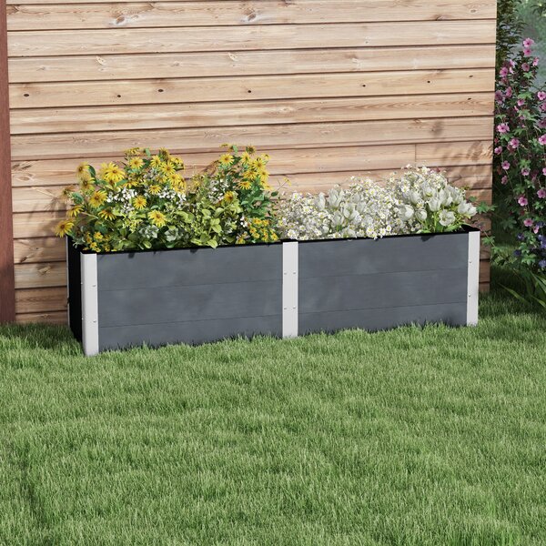 Outsunny Fioriera da Giardino con Fondo Aperto in Legno Composito e Alluminio, 200x50x56 cm, Grigio|Aosom