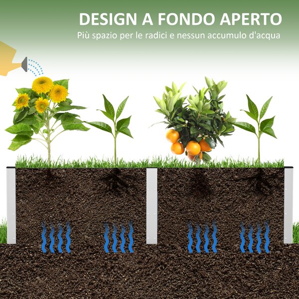 Outsunny Fioriera da Giardino con Fondo Aperto in Legno Composito e Alluminio, 200x50x56 cm, Grigio|Aosom