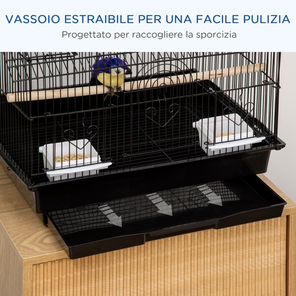PawHut Gabbia per Uccelli con Maniglia di Trasporto e Vassoio Estraibile, in Metallo e Plastica, 50.5x41x63 cm, Nero|Aosom