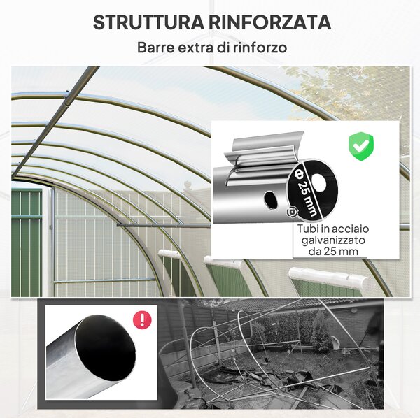 Outsunny Serra a Tunnel 6x3 m con 2 Ingressi e 8 Finestre, in PE, Poliestere e Acciaio Zincato, Bianco e Verde|Aosom
