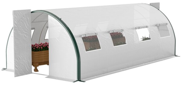 Outsunny Serra a Tunnel 6x3 m con 2 Ingressi e 8 Finestre, in PE, Poliestere e Acciaio Zincato, Bianco e Verde|Aosom