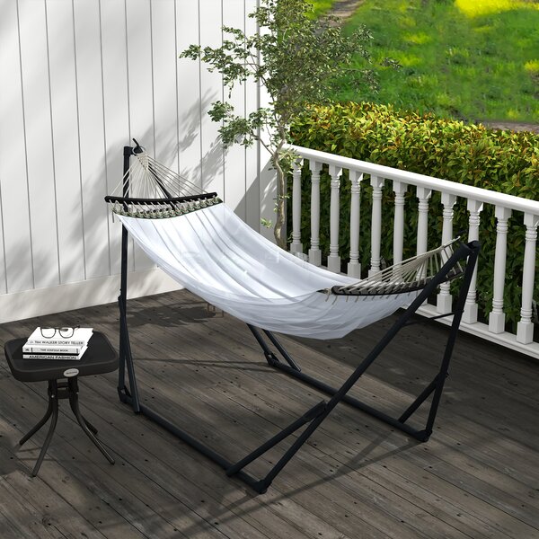Outsunny Supporto per Amaca 120kg max con Amaca e Borsa Incluse, in Metallo, 263x89x100 cm, Nero e Bianco | Aosom Italy