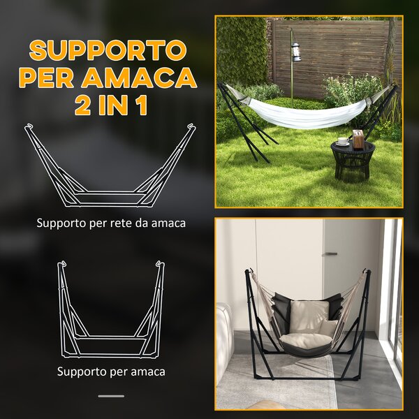 Outsunny Supporto per Amaca 120kg max con Amaca e Borsa Incluse, in Metallo, 263x89x100 cm, Nero e Bianco | Aosom Italy