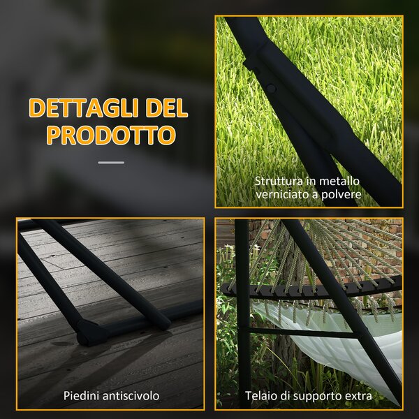 Outsunny Supporto per Amaca 120kg max con Amaca e Borsa Incluse, in Metallo, 263x89x100 cm, Nero e Bianco | Aosom Italy