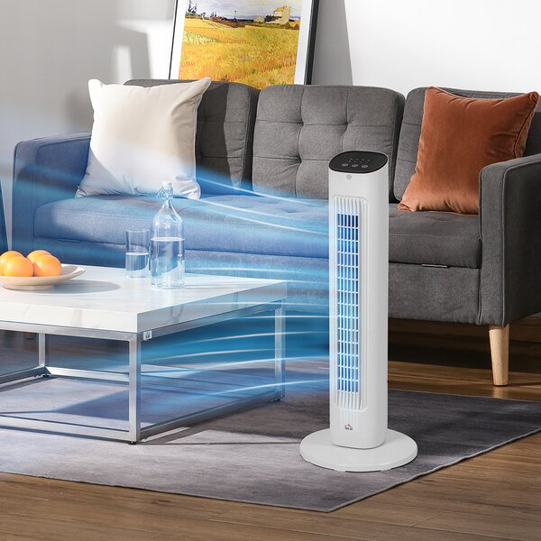 HOMCOM Ventilatore a Colonna con Telecomando e 3 Velocità, Timer 15 Ore, Oscillazione e Modalità Notte, Bianco|Aosom