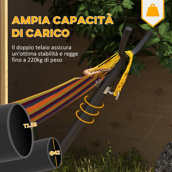 Outsunny Supporto per Amaca da 330 cm max con 6 Fori e Rotelle, in Metallo, 290x120x115 cm, Nero|Aosom