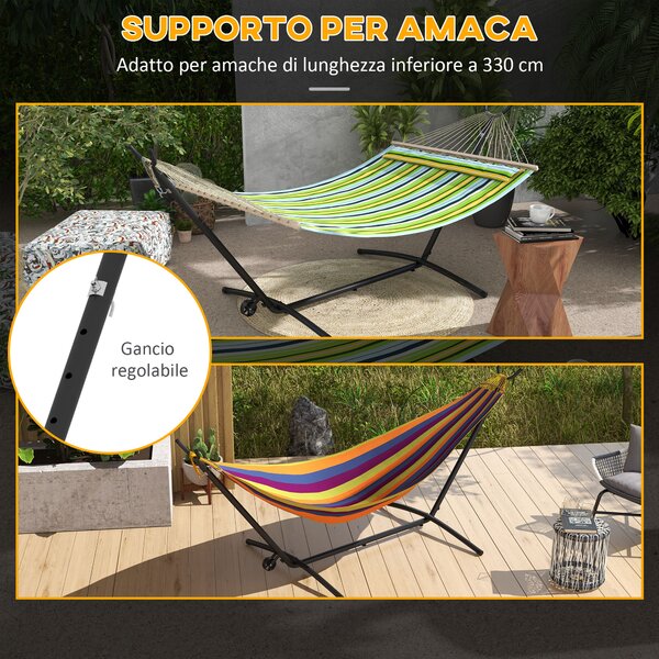 Outsunny Supporto per Amaca da 330 cm max con 6 Fori e Rotelle, in Metallo, 290x120x115 cm, Nero|Aosom