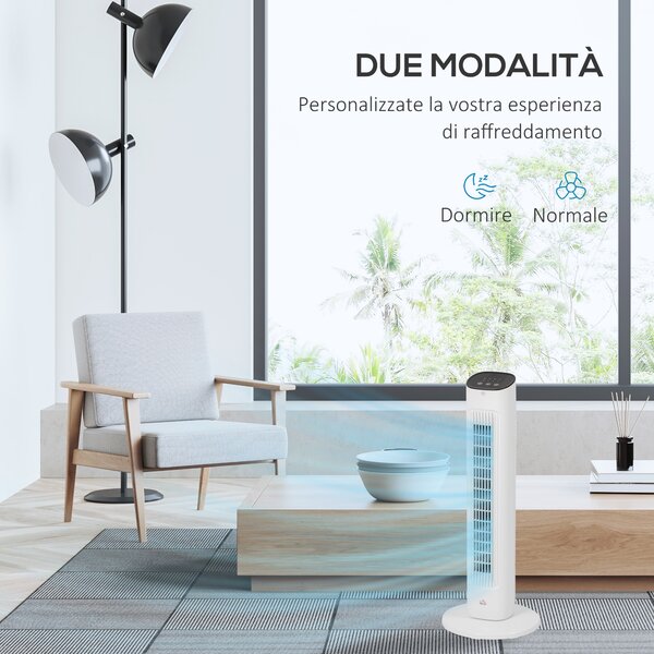 HOMCOM Ventilatore a Colonna con Telecomando e 3 Velocità, Timer 15 Ore, Oscillazione e Modalità Notte, Bianco|Aosom