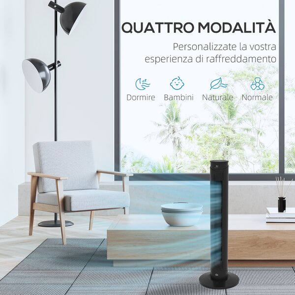 HOMCOM Ventilatore a Torre 45W a 4 Modalità e 3 Velocità con Timer da 12h, in ABS, Ø31.5x93 cm, Nero|Aosom