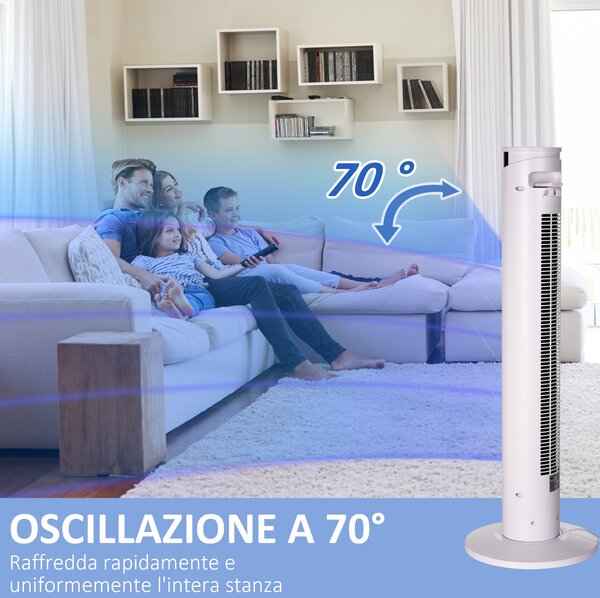 HOMCOM Ventilatore a Torre 45W a 4 Modalità e 3 Velocità con Timer da 12h, in ABS e Alluminio, Ø31.5x93 cm, Bianco|Aosom