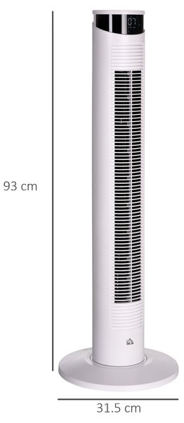 HOMCOM Ventilatore a Torre 45W a 4 Modalità e 3 Velocità con Timer da 12h, in ABS e Alluminio, Ø31.5x93 cm, Bianco|Aosom