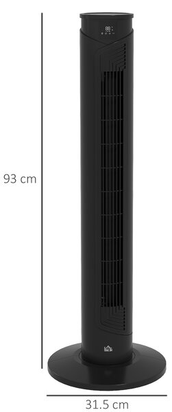 HOMCOM Ventilatore a Torre 45W a 4 Modalità e 3 Velocità con Timer da 12h, in ABS, Ø31.5x93 cm, Nero|Aosom