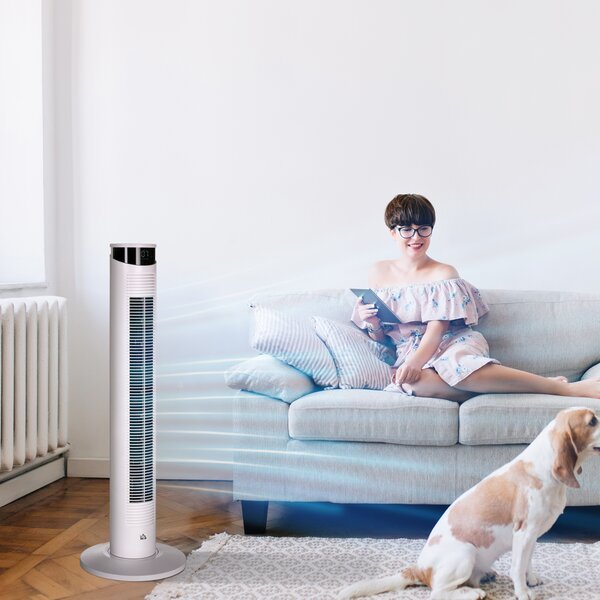 HOMCOM Ventilatore a Torre 45W a 4 Modalità e 3 Velocità con Timer da 12h, in ABS e Alluminio, Ø31.5x93 cm, Bianco|Aosom