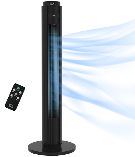 HOMCOM Ventilatore a Torre 45W a 4 Modalità e 3 Velocità con Timer da 12h, in ABS, Ø31.5x96 cm, Nero|Aosom