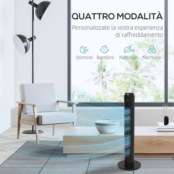 HOMCOM Ventilatore a Torre 45W a 4 Modalità e 3 Velocità con Timer da 12h, in ABS, Ø31.5x96 cm, Nero|Aosom