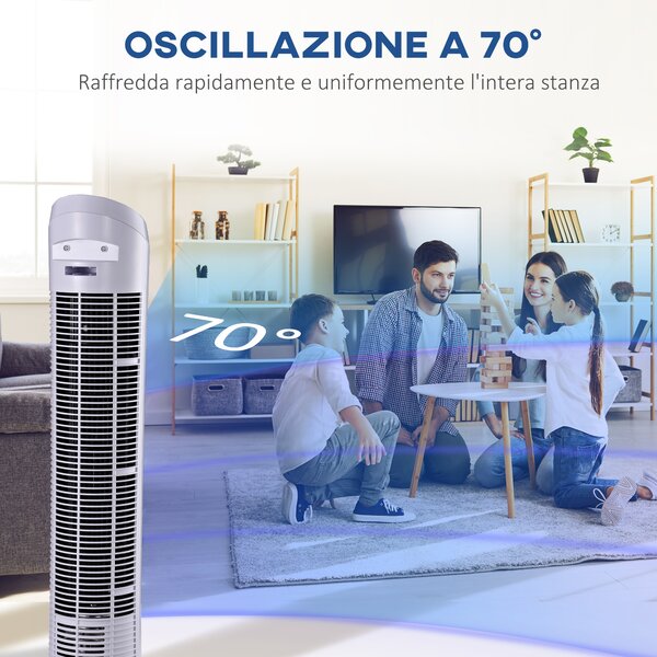 HOMCOM Ventilatore a Torre Oscillante da 45W a 3 Velocità, Ventilatore a Colonna in Plastica ABS, 27x27x75 cm, Nero|Aosom