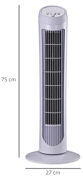 HOMCOM Ventilatore a Torre Oscillante da 45W a 3 Velocità, Ventilatore a Colonna in Plastica ABS, 27x27x75 cm, Nero|Aosom