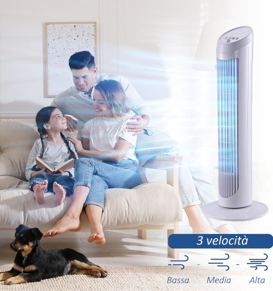 HOMCOM Ventilatore a Torre Oscillante da 45W a 3 Velocità, Ventilatore a Colonna in Plastica ABS, 27x27x75 cm, Nero|Aosom
