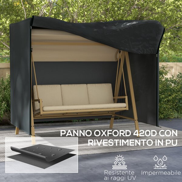 Outsunny Copertura per Dondolo da Giardino 3 Posti Impermeabile e Anti UV, Telo per Dondolo, 220x125x172 cm, Nero | Aosom Italy