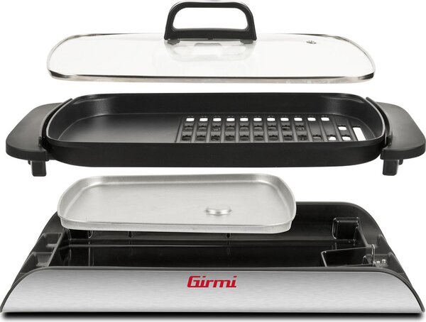 Girmi BQ91 Barbecue Elettrico 2000W con Coperchio in Vetro e Piastra Liscia/Rigata